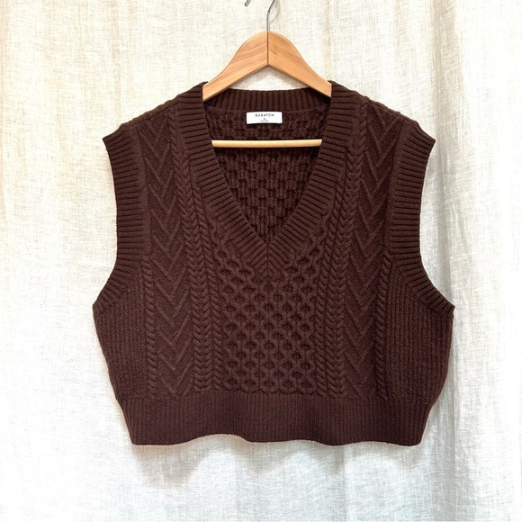 Babaton Emporia Vest in Rich Cocoa XL cable knit. brown Sweater Vest - Picture 2 of 13